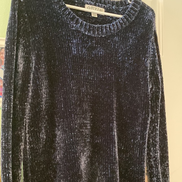 Orvis dark navy blue chenille sweater classic luxe comfy medium - Picture 3 of 4